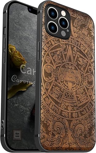 Miniatura 26 de Carveit Funda magnética de madera para iPhone 12 Pro [madera natural y TPU suave negro] a prueba de golpes, funda de madera única y elegante