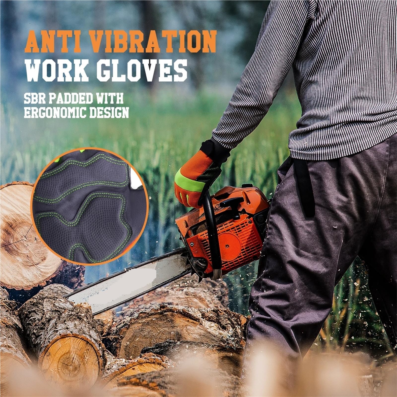 Compatibile con guanti da lavoro riflettenti ad alta visibilità Guanti di sicurezza antivibranti Touch screen Arancione Flessibile sul retro in spandex(S)