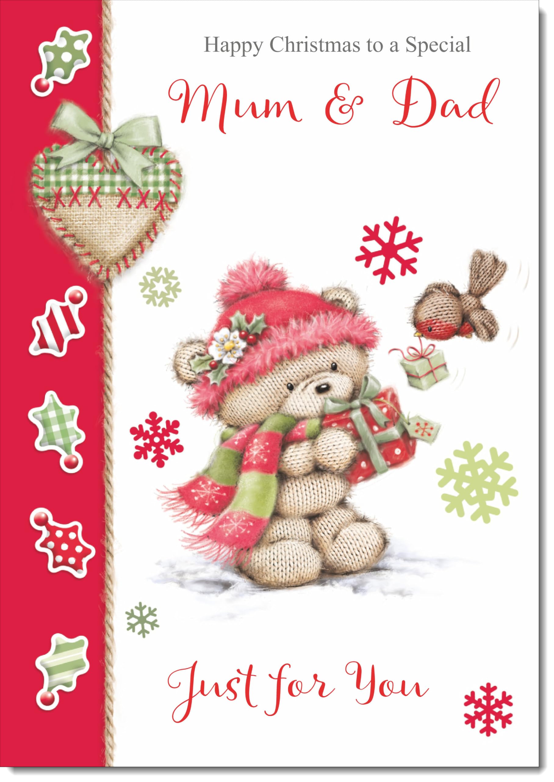 doodlecards Mum and Dad Christmas Card Cute Bear with Red Hat Large A4 Size Christmas Card for Mum & Dad with Plain Envelope