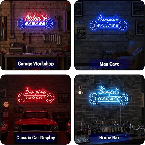 Miniatura 3 de Letrero de neón de garaje para decoración de pared para hombres, letreros de luz LED personalizados para taller de reparación de automóviles, cueva