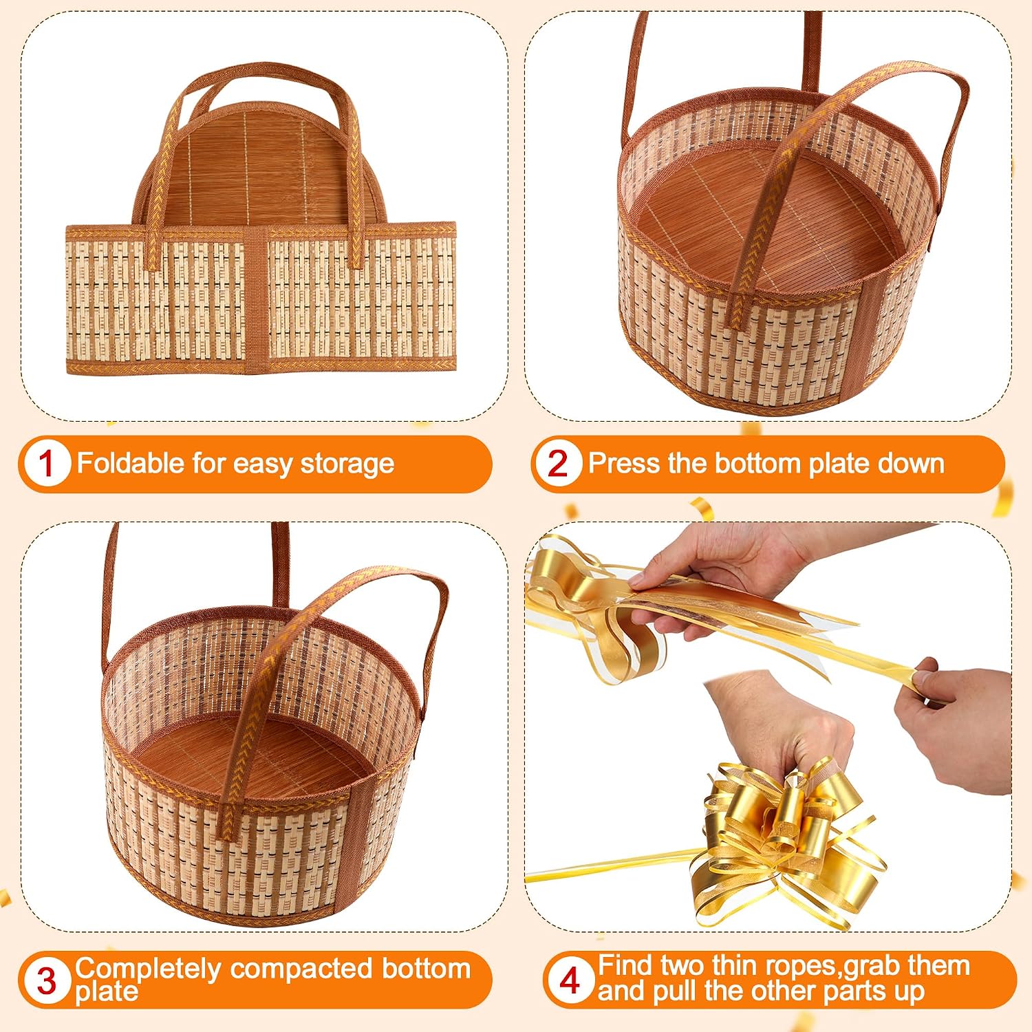Orchidleaf 2 Set Round Woven Bamboo Gift Baskets for Parties Weddings Anniversaries Christmas