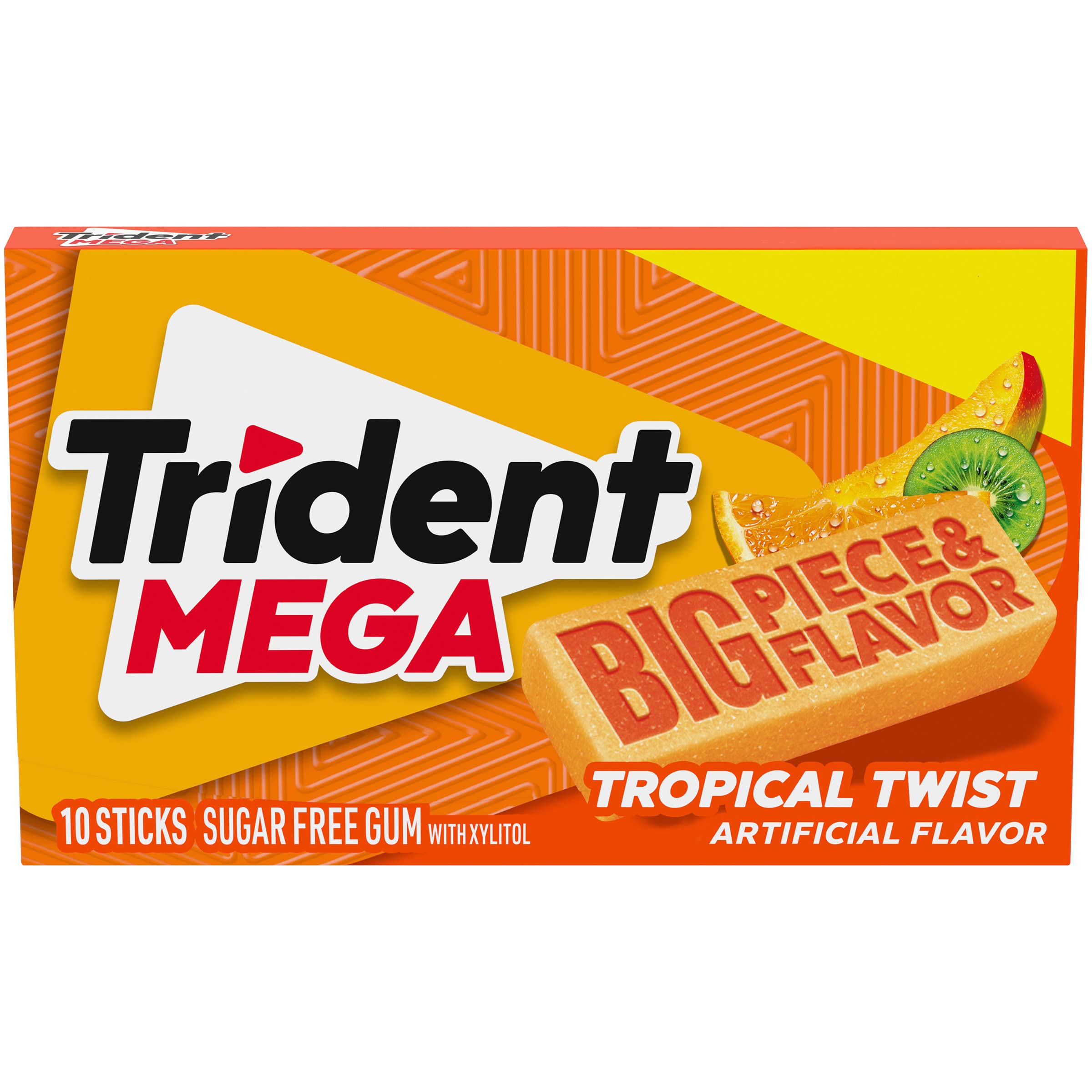 TridentMega Tropical Twist Sugar Free Gum, 10 Pieces