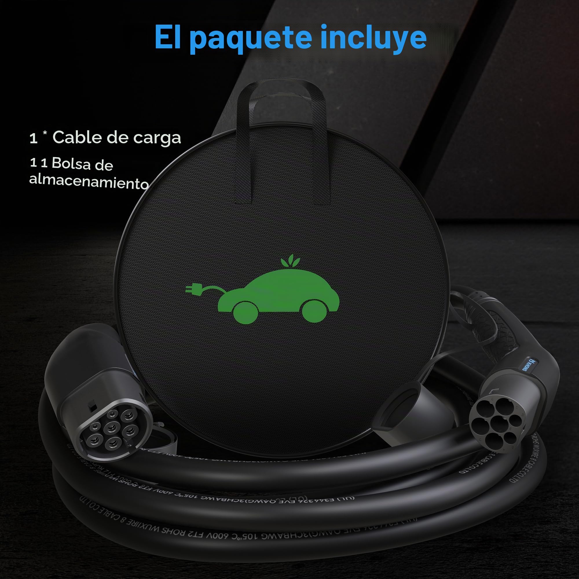 KHONS Cable de Carga Tipo 2 Modo 3 22kW 32A trifásico 5m para Coche eléctrico/EV híbrido Tipo 2 a Tipo 2 IP65 Compatible con Todos los Modelos Tipo 2/CCS2