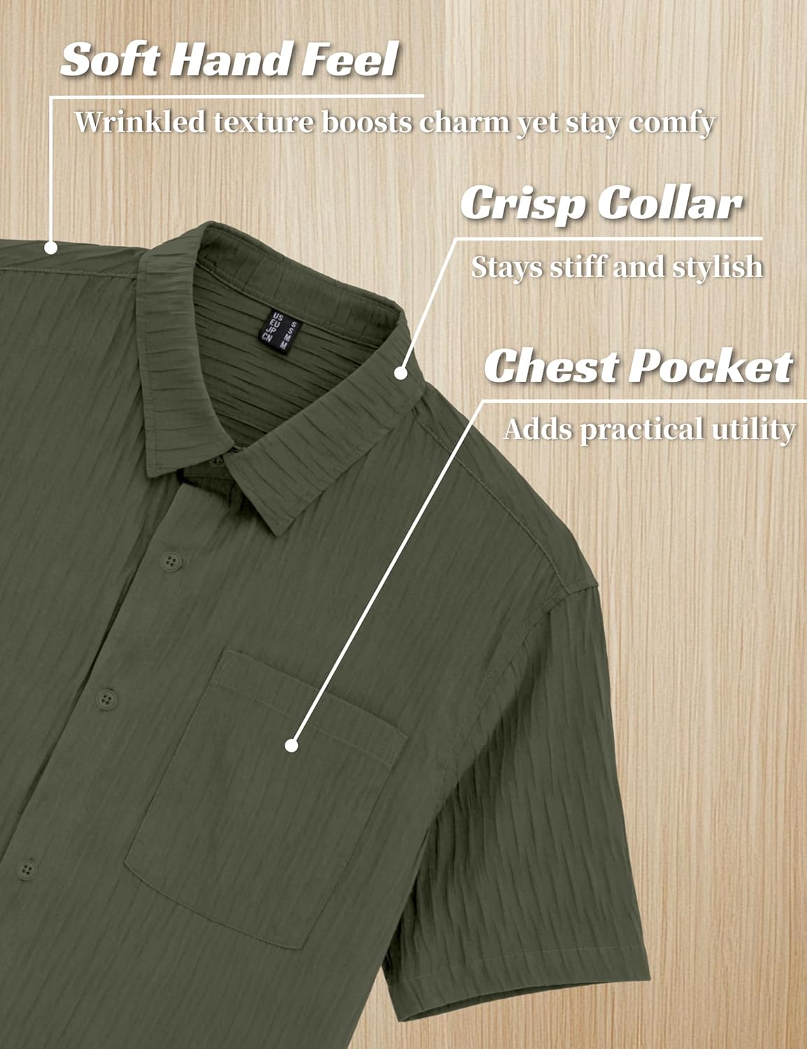 MAGNIVIT Men's Button Down Short Sleeve Shirts Casual Textured Summer Beach Shirt with Pocket - Image 5