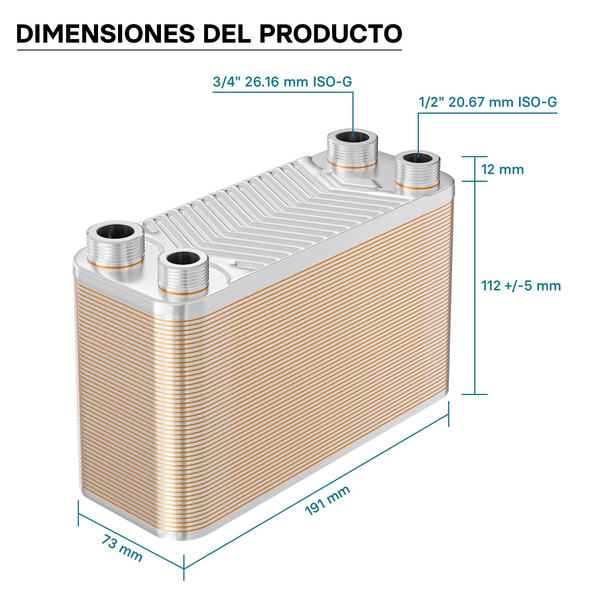 Wiltec Intercambiador calor térmico acero inoxidable 50 placas Termocambiador placas máx. 90 kW