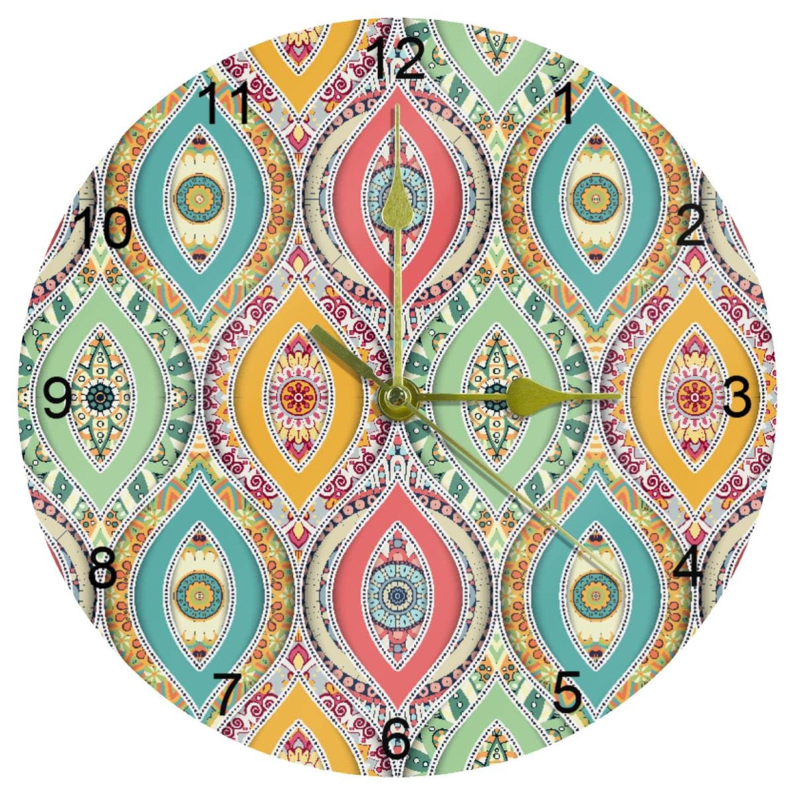 Horloge murale ronde bohème colorée de 25 cm avec mécanisme à quartz