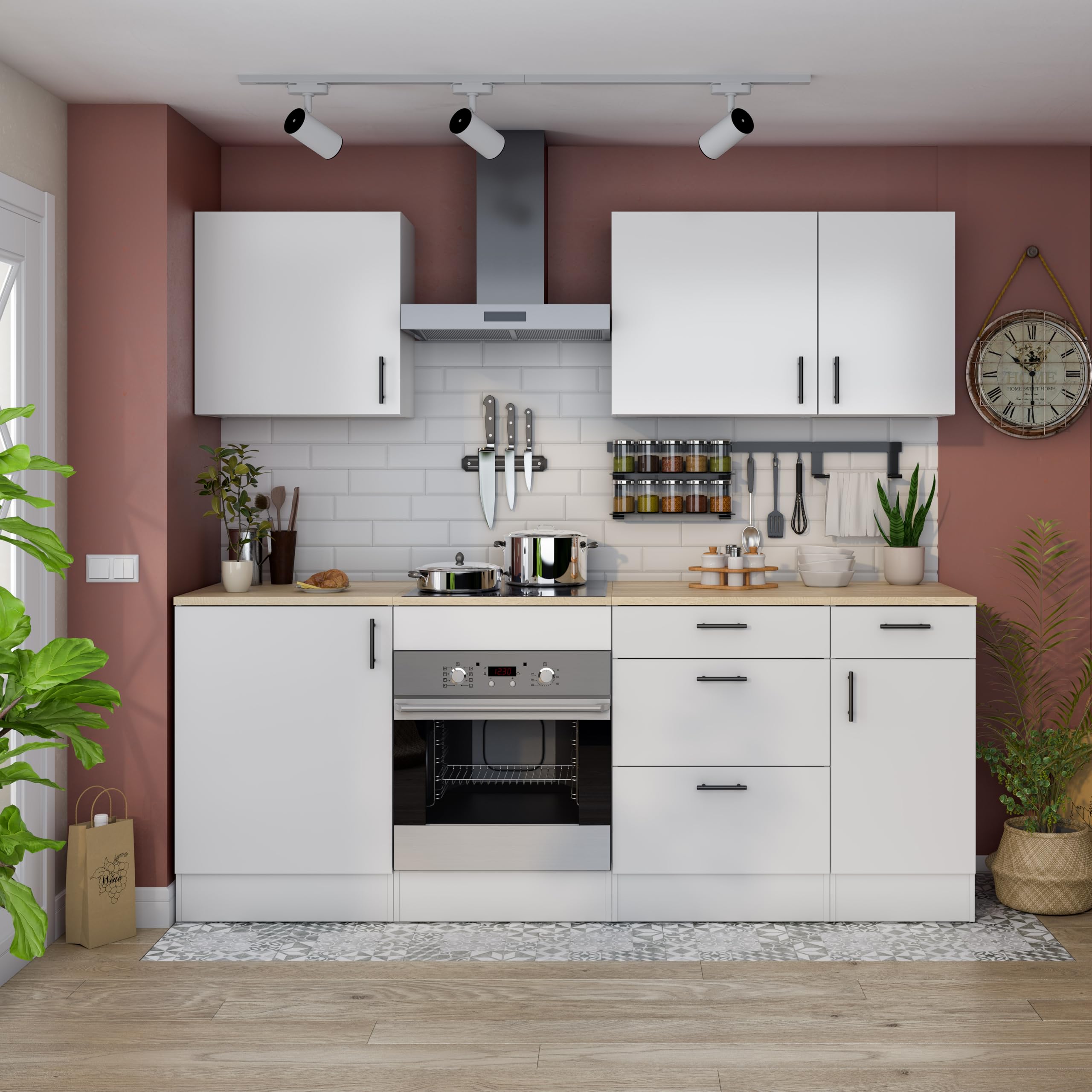 Mobelcenter, Mueble Bajo de Cocina de 40 cm, Módulo 1 Puerta Reversible 1 Cajón, Acabado Color Blanco Brillo y Roble Canadian, Medidas: Ancho: 40 cm x Fondo: 60 cm x Alto: 90 cm (1535)