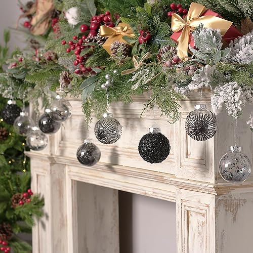 Miniatura 7 de Juego de adornos de Navidad transparentes de 3.14 pulgadas, 20 piezas inastillables decorativas colgantes con relleno delicado, bolas de árbol de