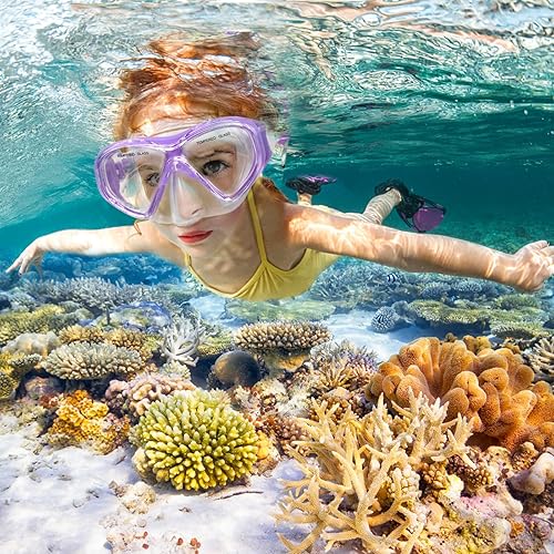 Miniatura 29 de Gafas de natación para niños, máscara de buceo para niños y niñas de 5 a 15 años, gafas de natación antivaho de dos colores con cubierta para la