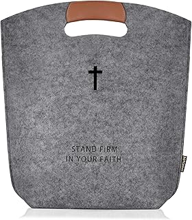 Bible Case for Women,Bible Covers Bible Bag Church Bag Study Bible Case Hollowed Cross Design Felt Bible Carrying Tote for Men Bible Study Case Big Capacity Handbag (Dark Grey)