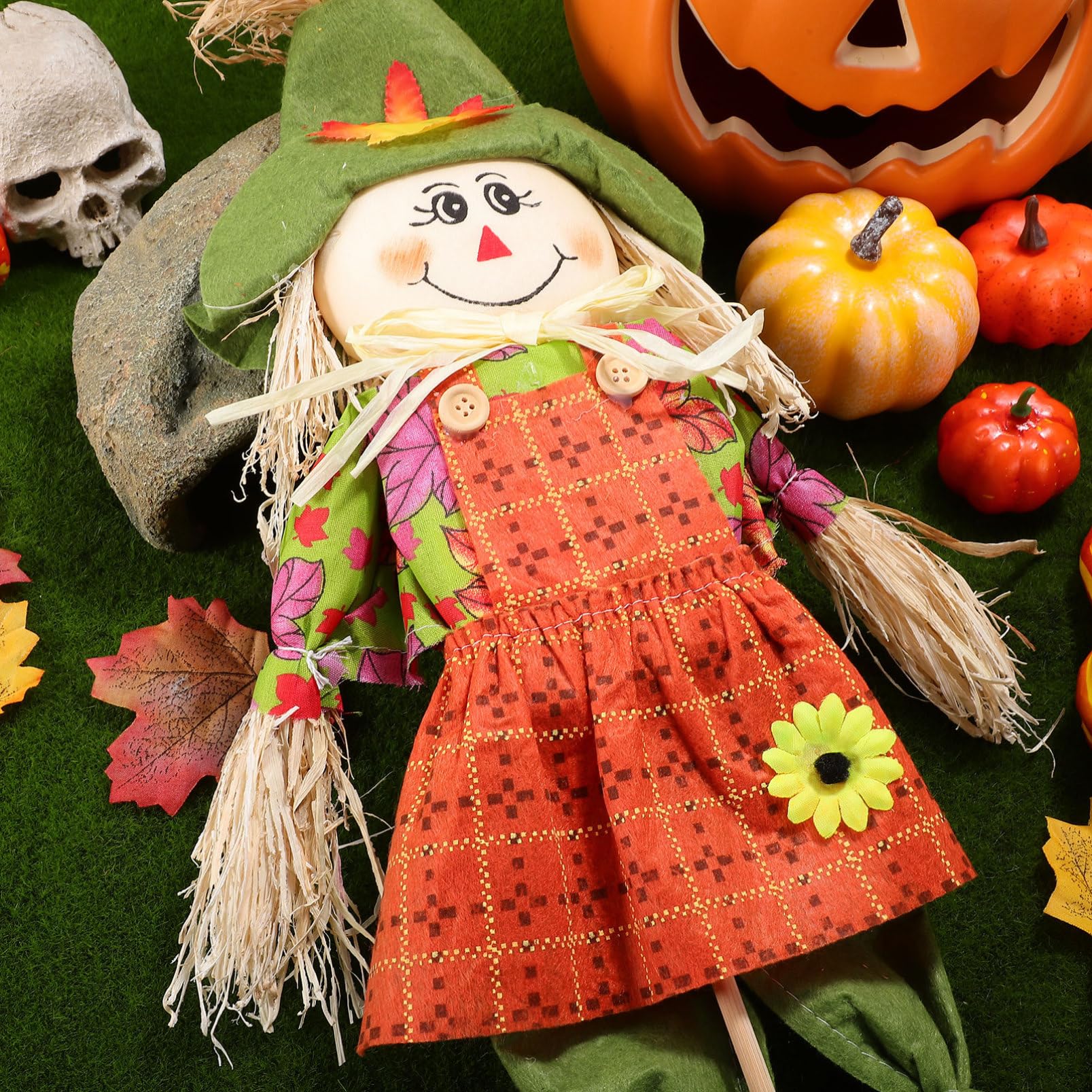 Supvox Gartenfigur aus Stroh für Herbstfest und Halloween Vogelscheuche zur Dekoration für Thanksgiving und Garten Ornament für Erntedankfest und Halloweenparty