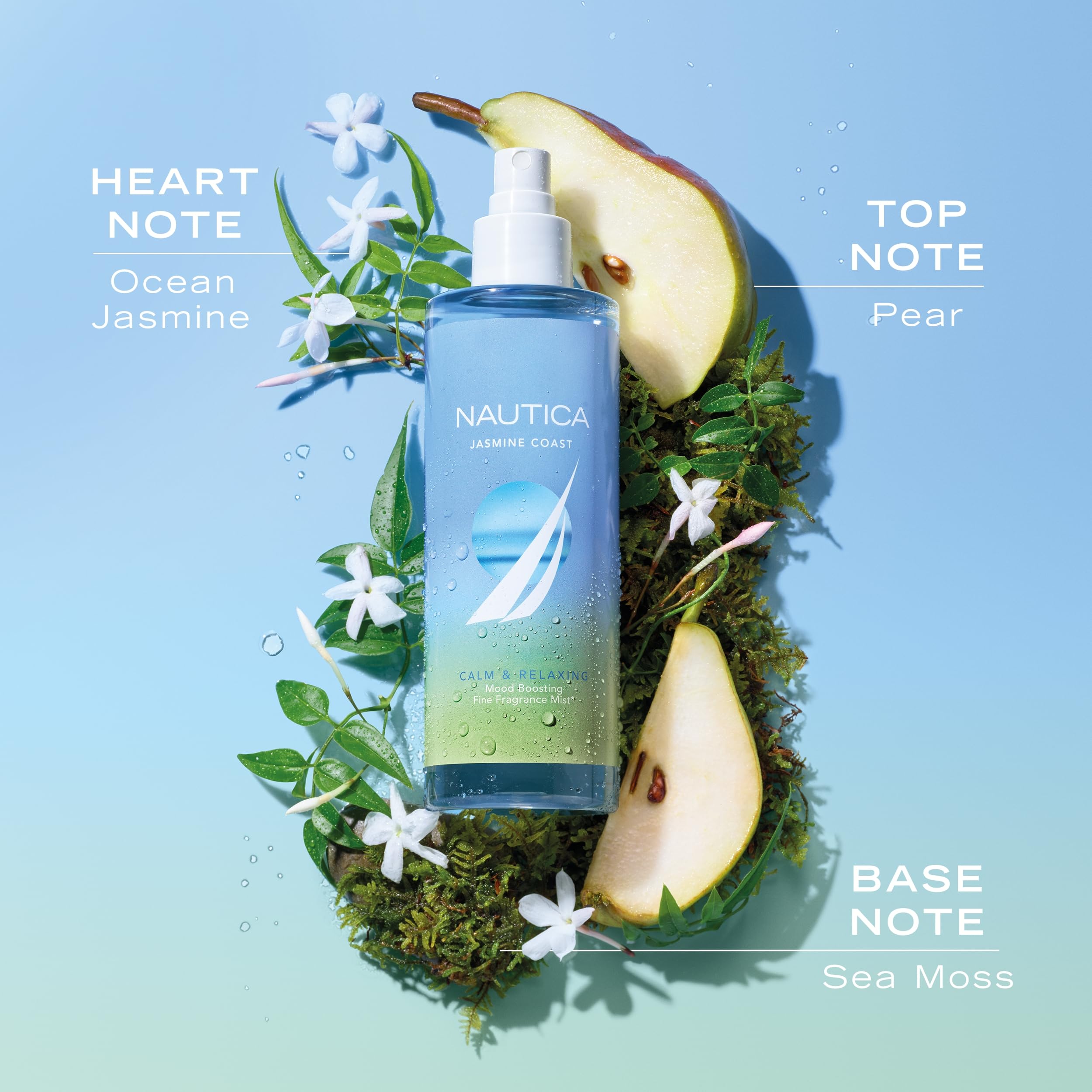 Nautica for Her Jasmine Coast Body Mist, Mood-Boosting, beruhigt & entspannend, blumiger Duft, vegane Formel, langanhaltend, 8,4 Fl Oz