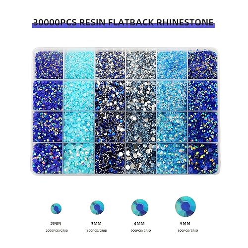 Miniatura 2 de Juego de 30000 diamantes de imitación de resina AB azules, diamantes de imitación no termoadhesivos para manualidades, diseño de bricolaje, vasos,