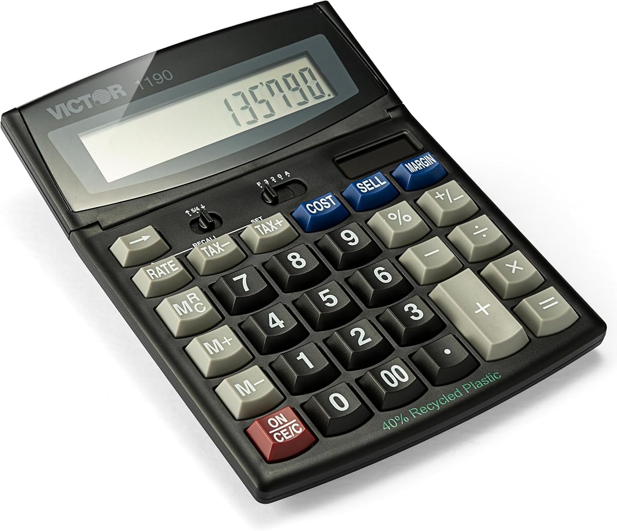 Victor 12-Digit Dual Power Desktop Calculator, Tilt LCD Display, Executive Desktop Calculator, 7.8 x 5.9-Inches, Black (1190)