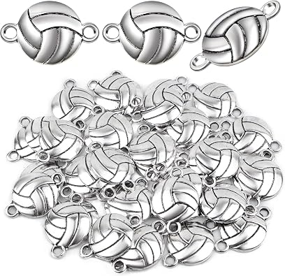 50pcs Antique Silver Volleyball Charms Connectors Vintage Alloy Sport Theme Ball Pendants Links Craft Supplies for DIY Bracelet Jewelry Making Volleyball Players Gifts