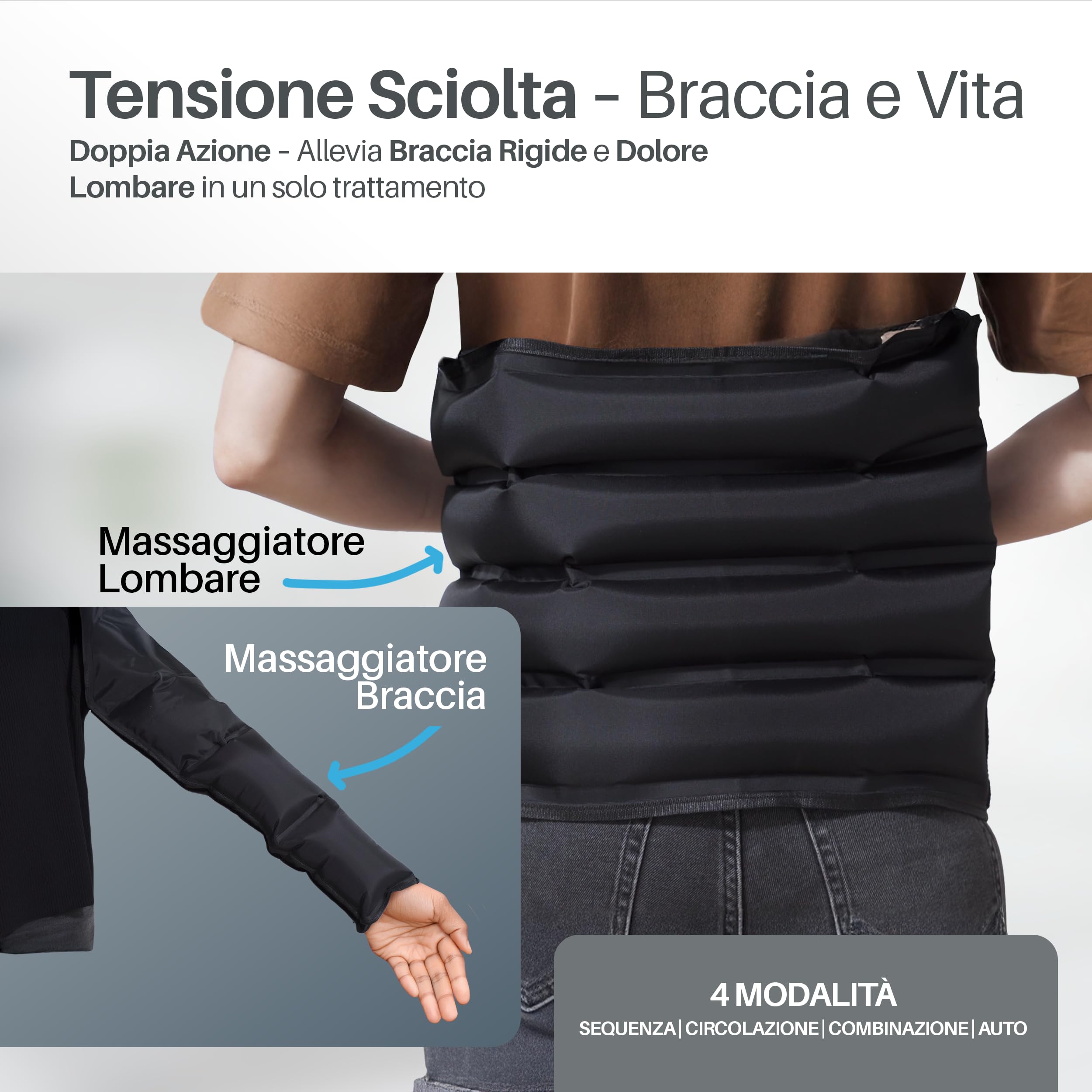 PORTENTUM Pressoterapia linfodrenaggio con batteria – Massaggiatore gambe e addome con 8 modalità e 3 intensità – Telecomando con schermo LCD – USB-C – Accessori per braccia e cintura – Borsa inclusa