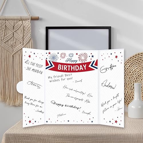 Miniatura 6 de Vlipoeasn Libro de invitados patriótico de feliz cumpleaños, certificado de firma alternativa, decoración de fiesta de cumpleaños rojo, blanco y