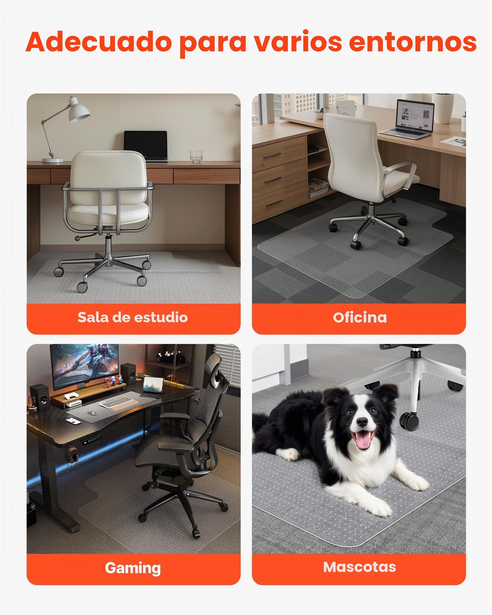 VEVOR Alfombra Protectora para Suelos Alfombrados 1219,2 x 914,4 mm Alfombrillas de PVC para Silla de Oficina Antideslizante Fácil de Limpiar Deslizamiento Suave para Hogar, Oficina, Transparente