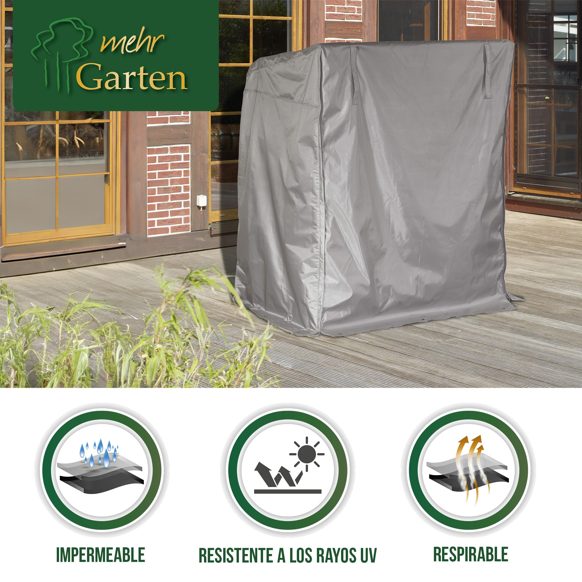 Housse de Protection pour Fauteuil-cabine – Premium Plus XXL (Largeur jusqu'à 165 cm) Winterfest, étanche, respirant – strandkorbabdeckung/garantie 3 ANS/Premium Matériau/& Résiste au Gel UV