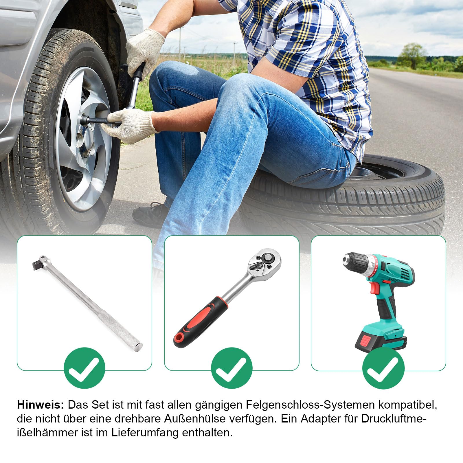 Radschloss Muttern Entferner Set 14-teilig, 1/2" Zoll Antrieb Radmuttern Schlüssel Satz, Beschädigte & Festsitzende Radmuttern Entfernen, Wheel Lock Nut Remover Werkzeug für Auto Werkstatt