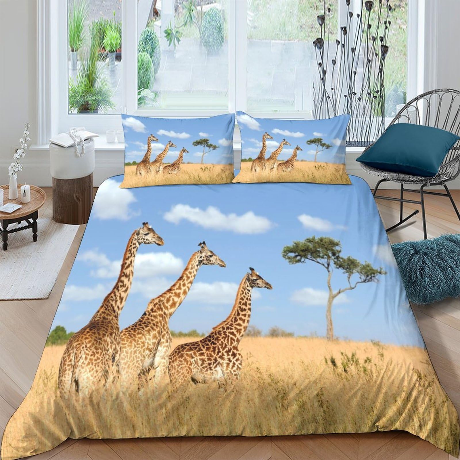 Parure de lit girafe 3D pour une chambre d'adulte ou d'enfant style safari sauvage