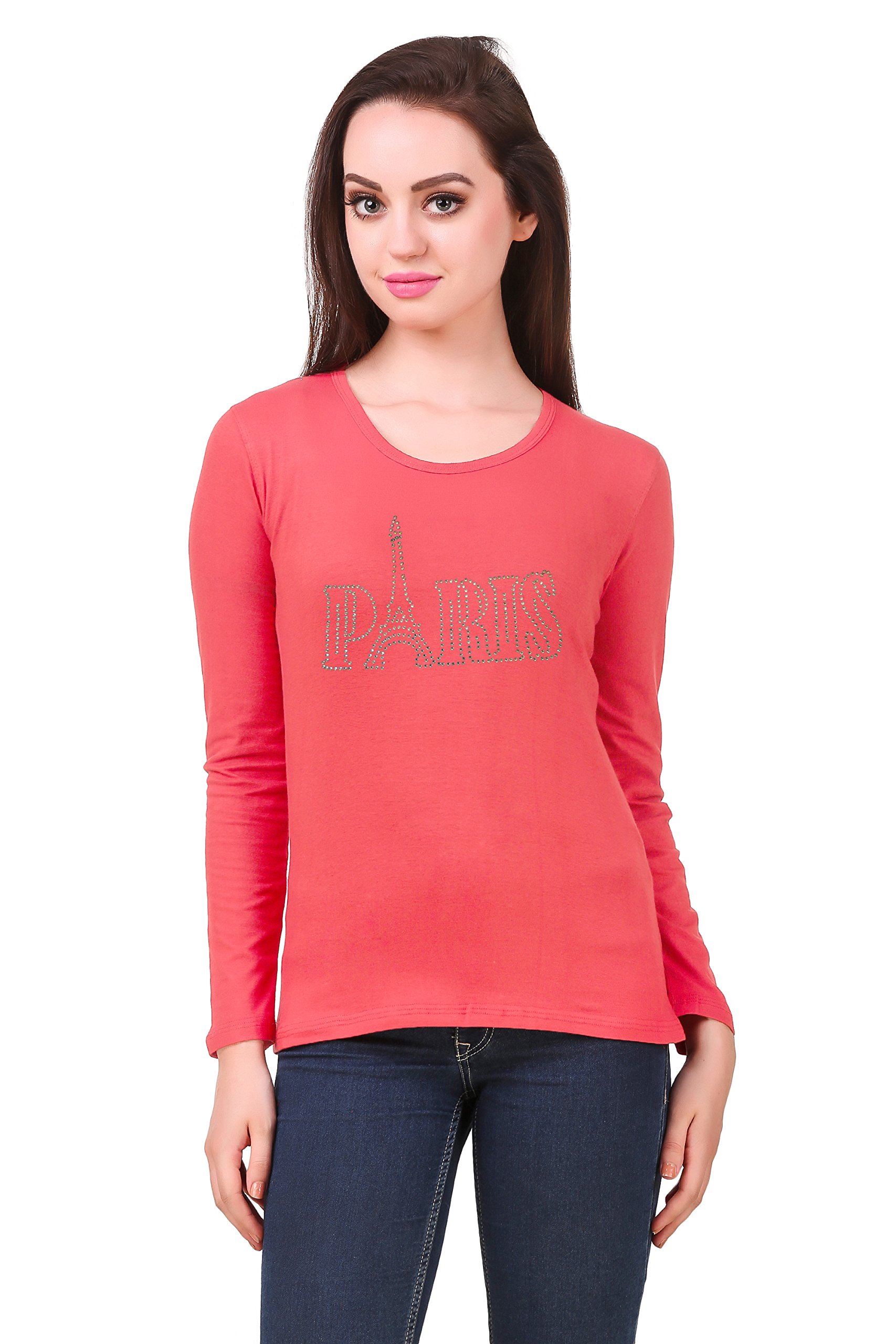 Vibhinta Solid Women's Round Neck Coral T-Shirt