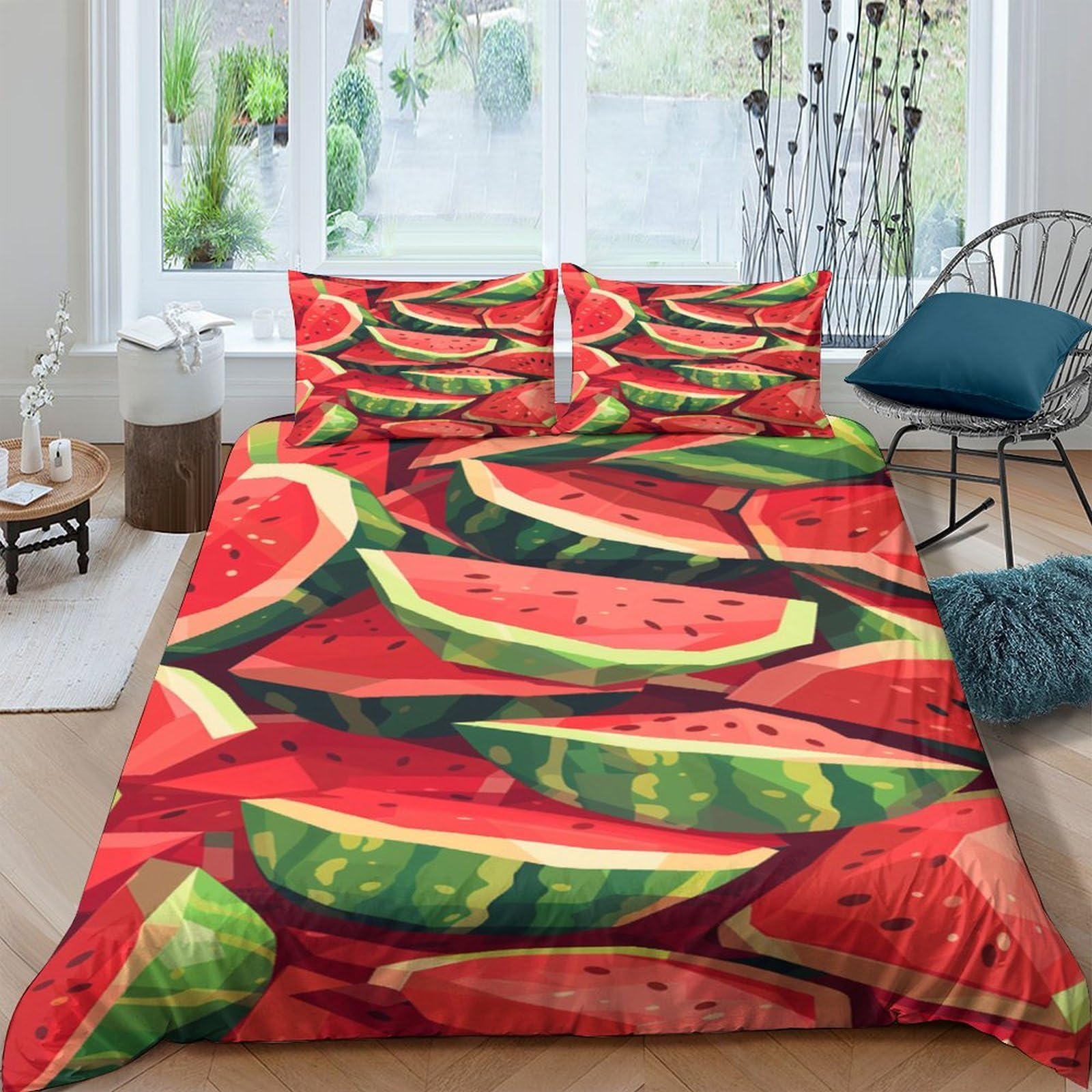 Ctjqhvkz Style-3 3D Printed Watermelon Slice Fitted Sheet Microfiber Soft Red Green Fruit Bed Cover For Bedroom Dorm Mattress Protection Decor Single（135X200cm）