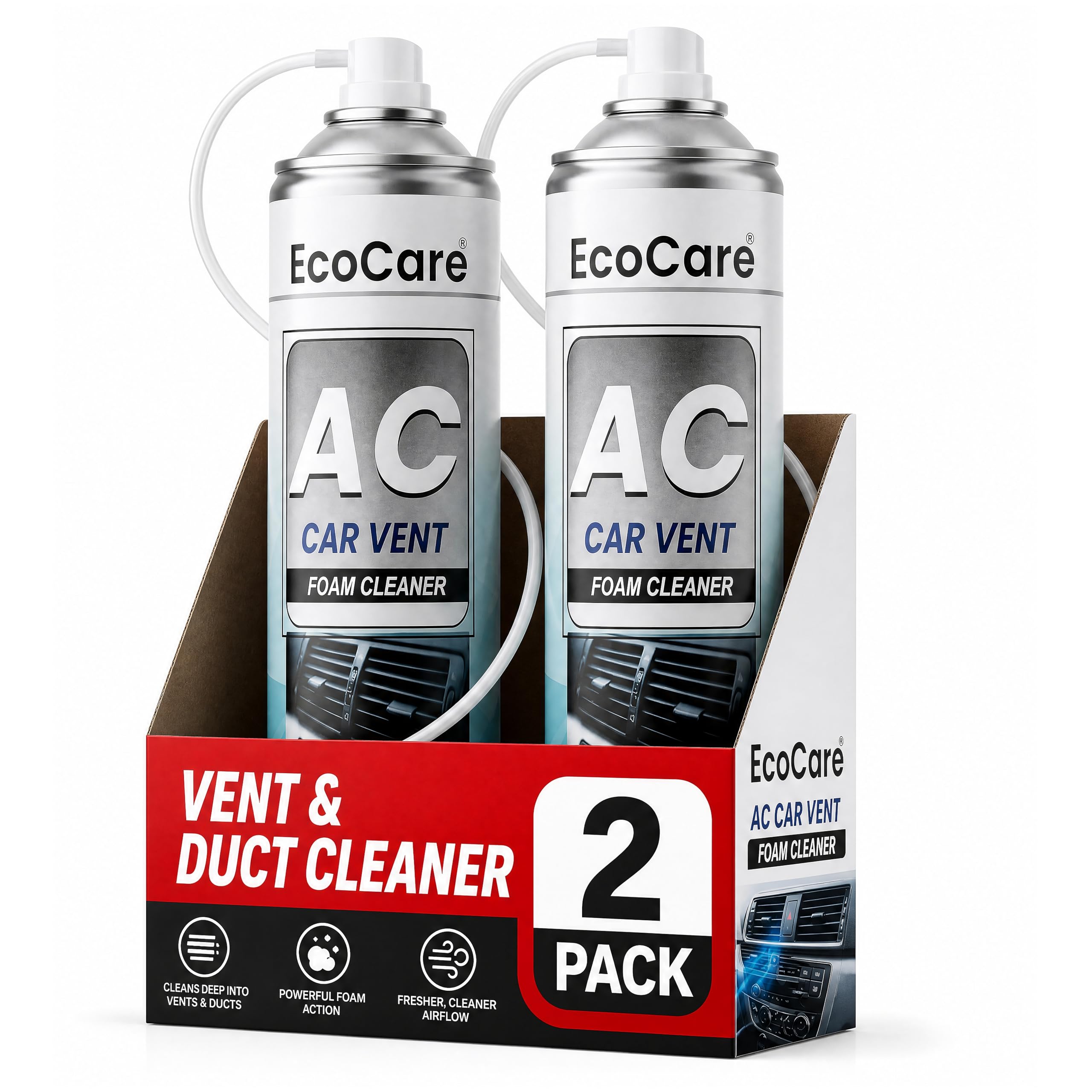 EcoCare Car AC Vent & Duct Cleaner | 2 Pack 500ML Foam Cleaning Spray for Car Air Conditioner | Freshens & Cleans Dust Build-Up | Fast No-Rinse Formula | Automotive HVAC Refresher - 2 pack-image-23
