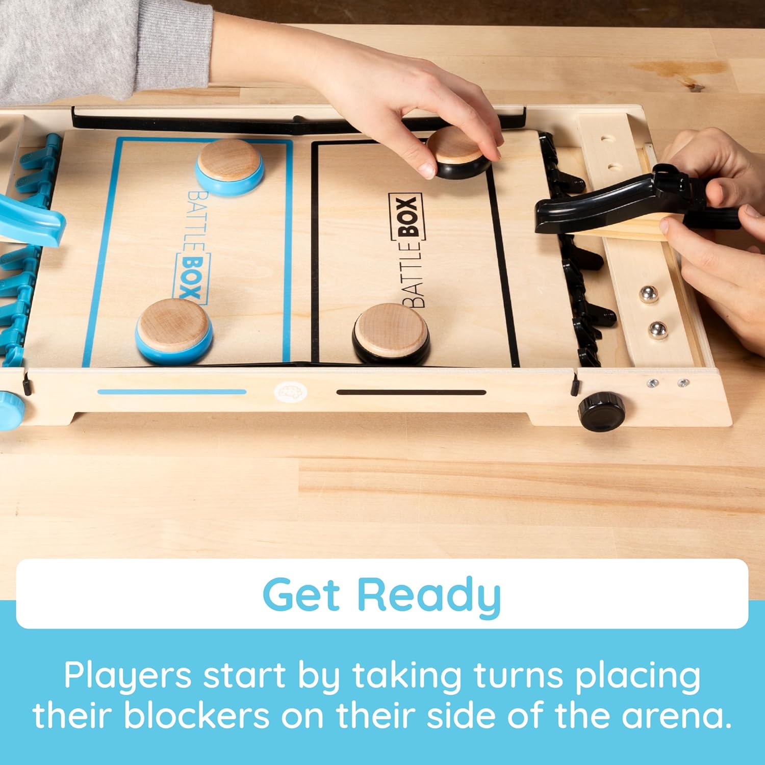 Fat Brain Toys Battle Box Marble Games, Targeting Aiming Tabletop Wooden Game for Kids & Tweens Ages 8-12