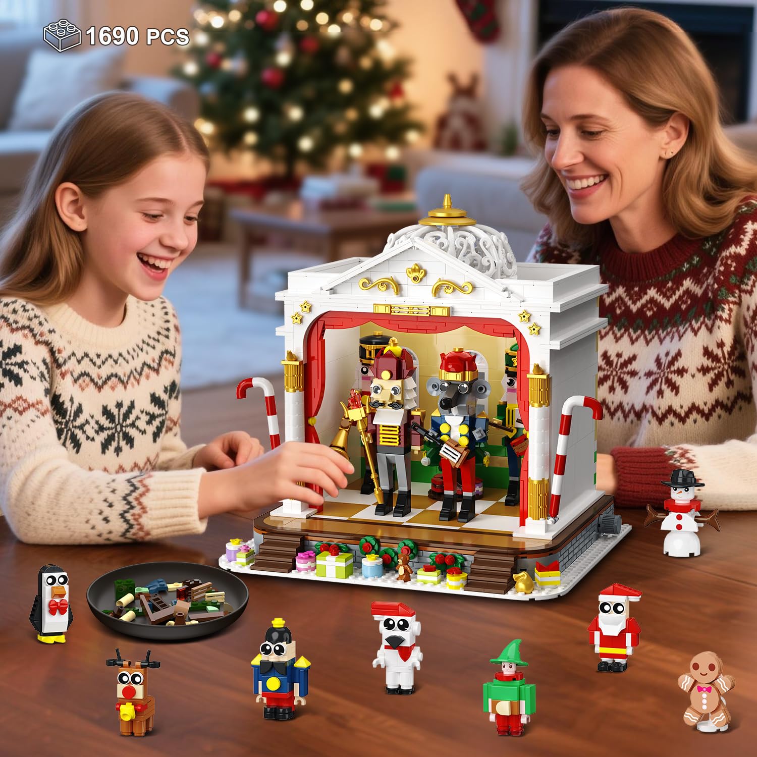 HOGOKIDS Adventskalender 2025 Theater Bauspielzeug mit Licht, 24-Tage Weihnachts-Countdown 3.6 Mini Spielzeug mit 12 Minifiguren & Weihnachtsbaum Zug, Geschenk für Erwachsene Mädchen Jungen ab 10+