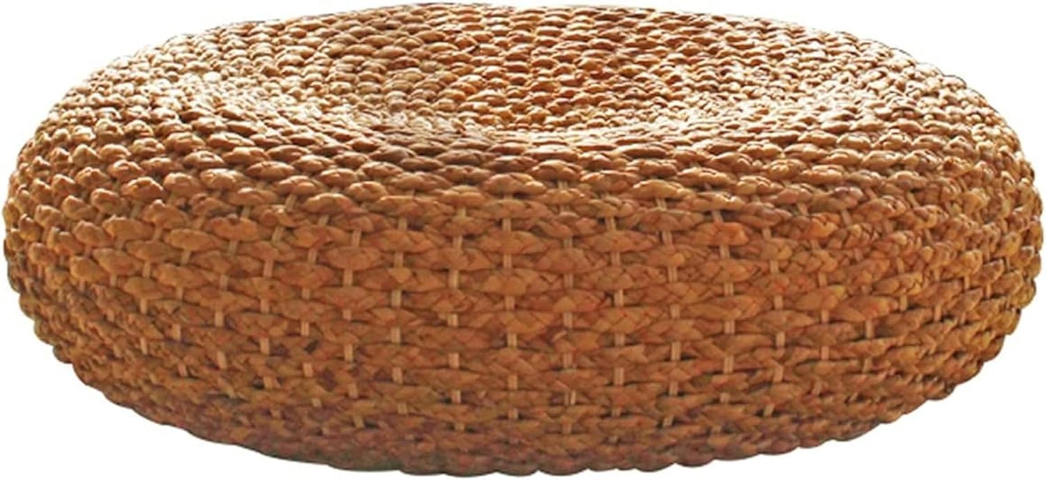 Floor Pillow Tatami Cushion Woven Straw Cushion Natural Woven Grass Cushion Round Floor Padded Yoga Mat Meditation Pillow Cushion for Home Outdoor Decor, 40cm/15.7inch, Brown