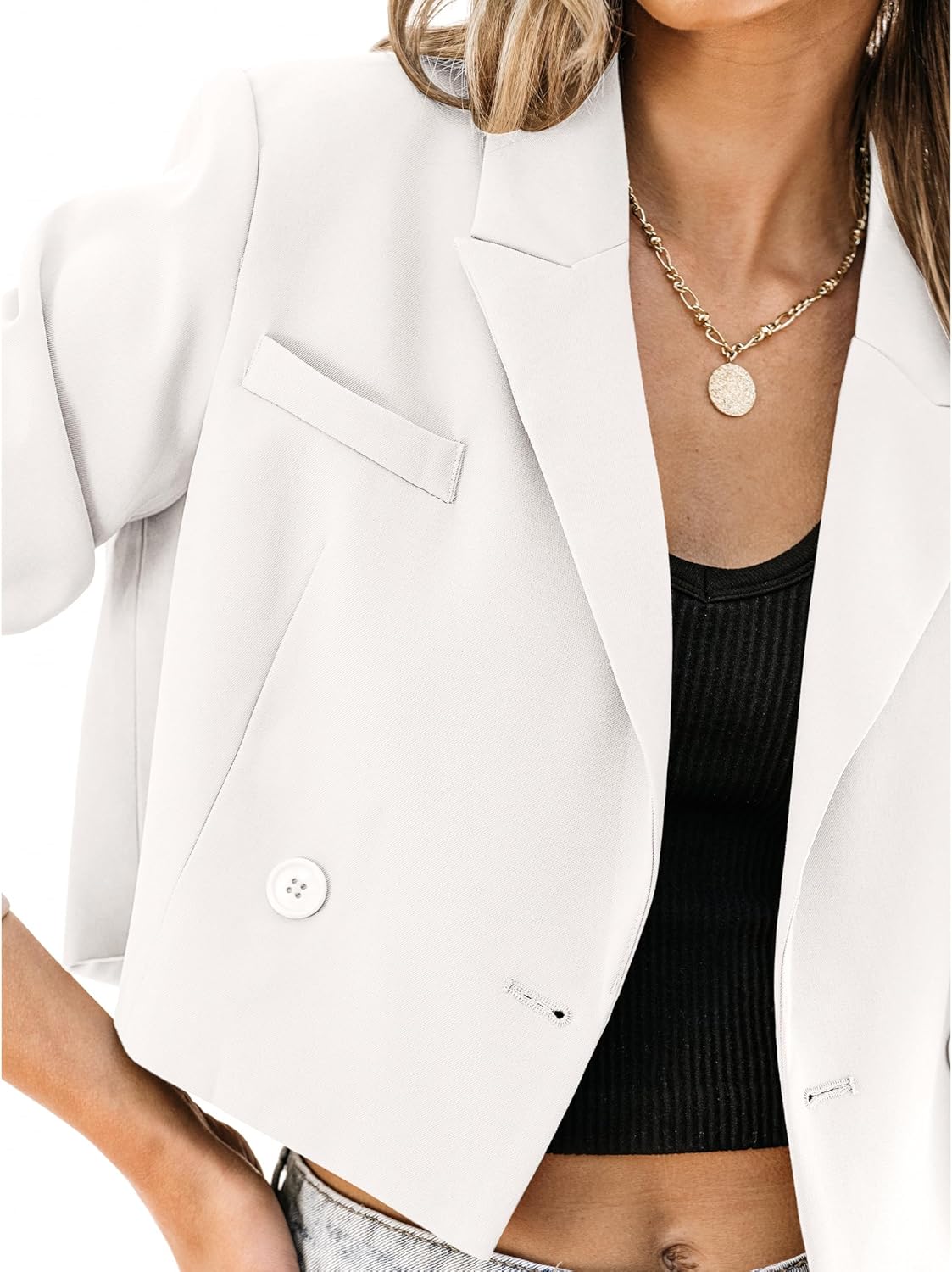 luvamia Cropped Blazers for Women Business Casual Open Front Long Sleeve Suit Jacket Trendy Oversized Work Office Blazer