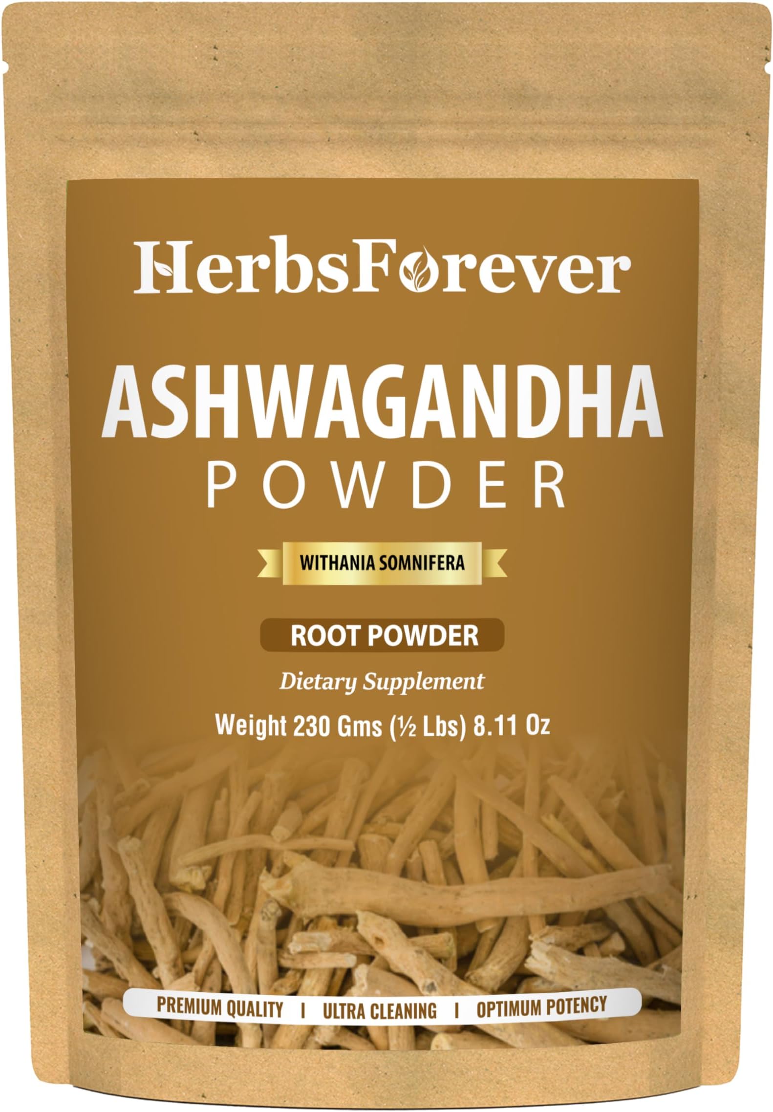 HerbsForever Ashwagandha(Withania somnifera) Root Powder- Ayurvedic Adaptogen Herb for Sleep, Anti Stress, Ideal for Smoothie, Juice & Teas| Wild Harvested, Non GMO, 2X Potency, Ultra Clean|16oz-1LBS