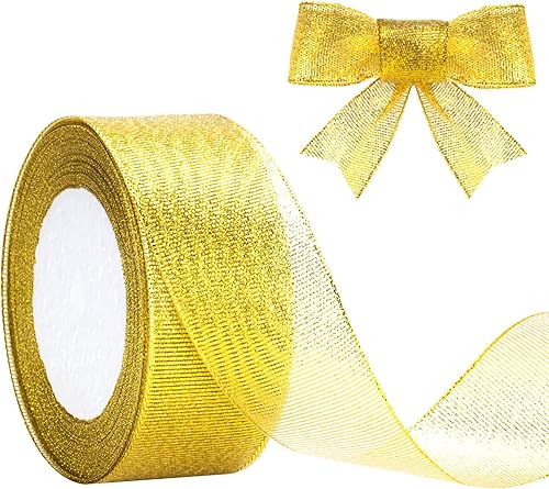 Miniatura 3 de joycraft Cinta de regalo, cinta de Navidad, cinta de organza hecha a mano, cinta dorada metálica con purpurina, cinta de tela de organza brillante