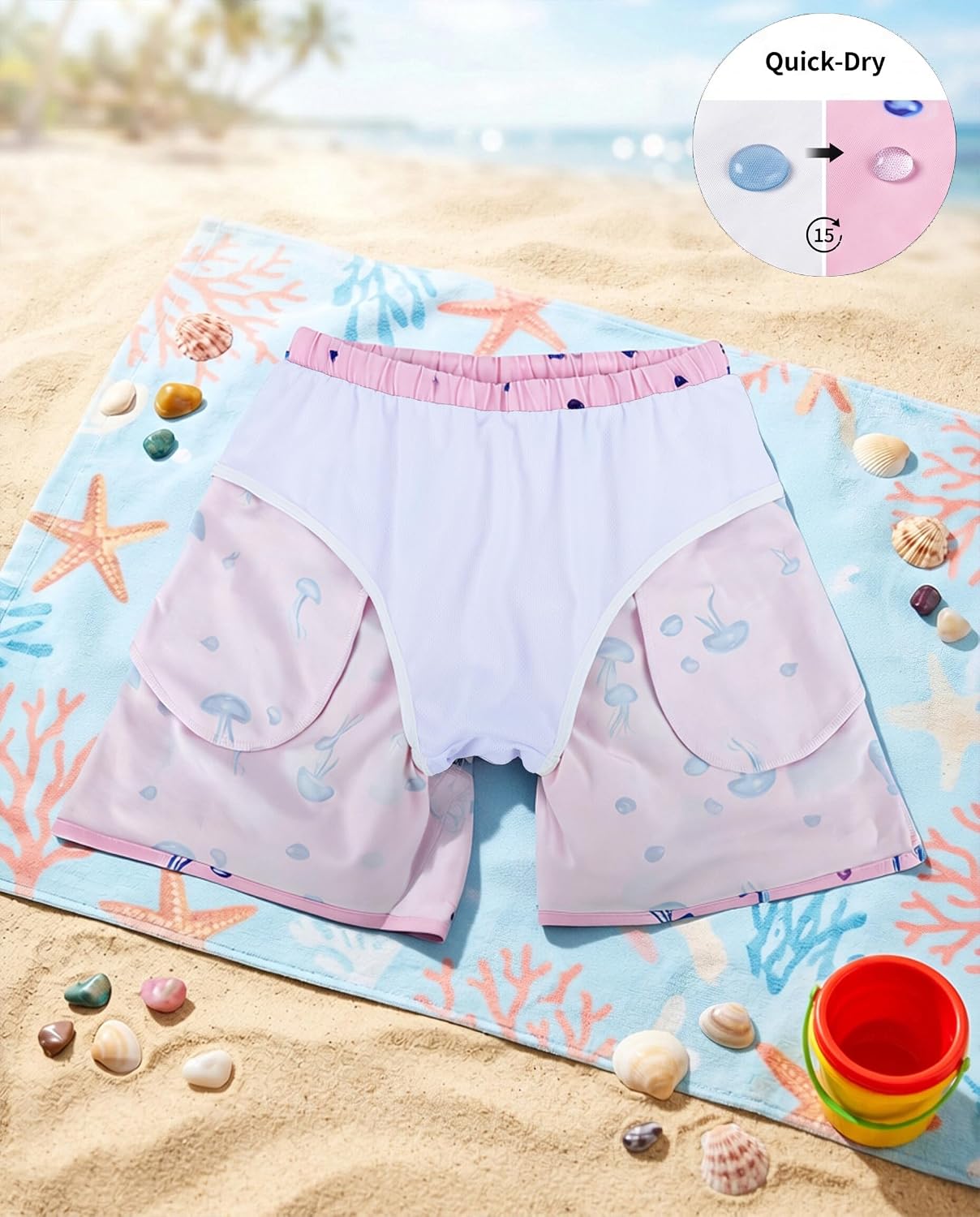 UPTRIS Girls Swim Shorts Beach Board Short with Mesh Liner Quick Dry Summer