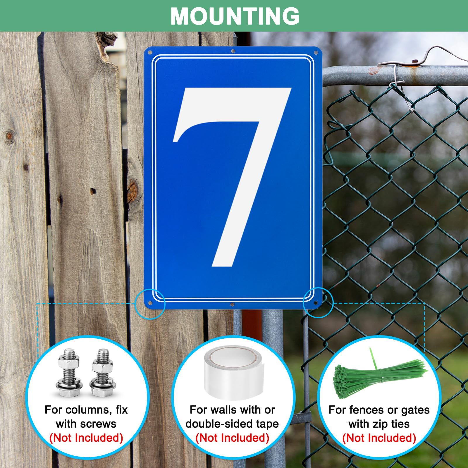 M METERXITY Aluminum Number Sign 7, 11.8 Inch House Numbers and Metal Letters, Parking Spot Letter Signs - Image 4