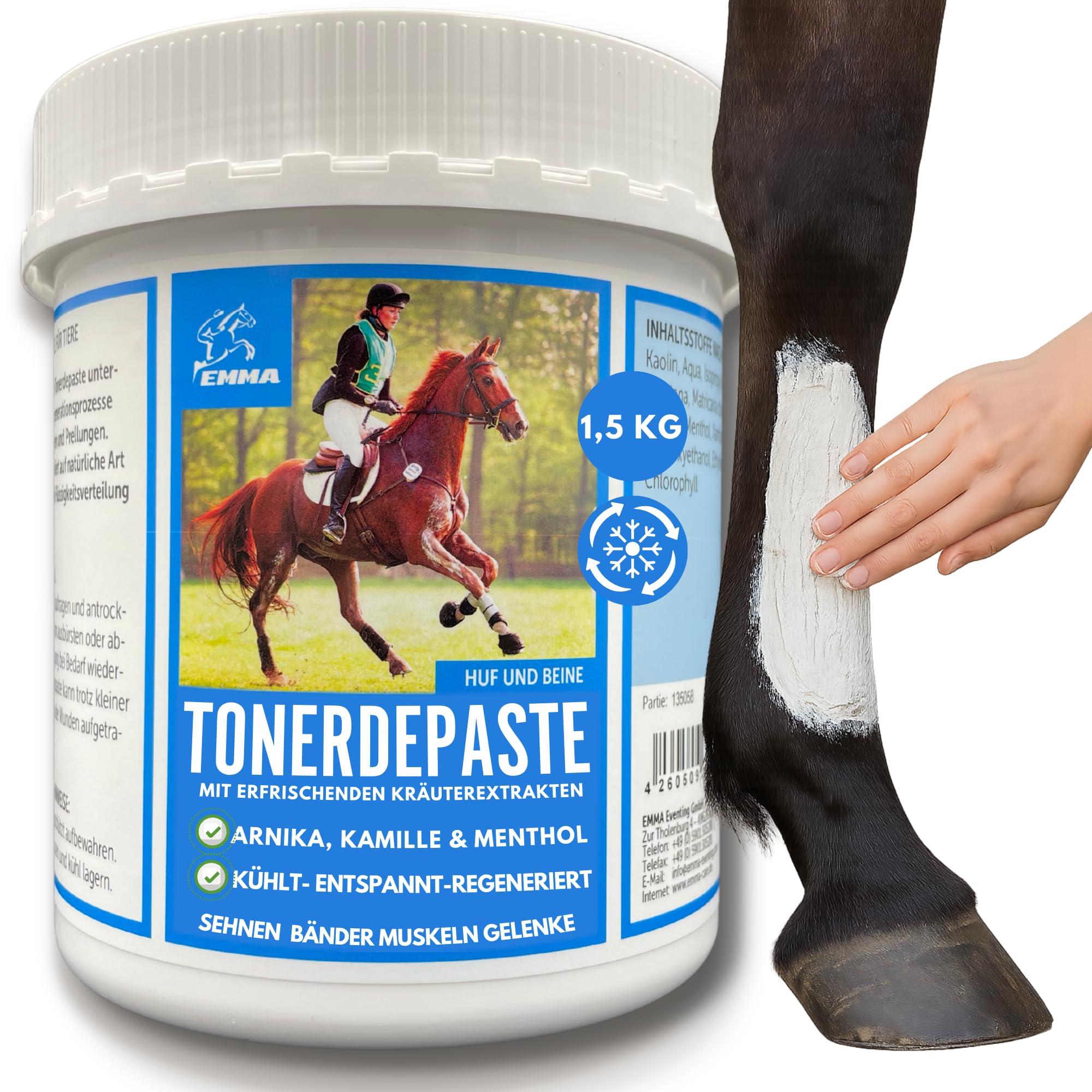 Emma Argile pour Chevaux à l’Arnica 1,5 kg | Cataplasme Refroidissant Jambes & Tendons | Soin Naturel Muscles & Articulations | Pâte d’Argile pour Chevaux Contre Gonflements & Jambes Engorgées