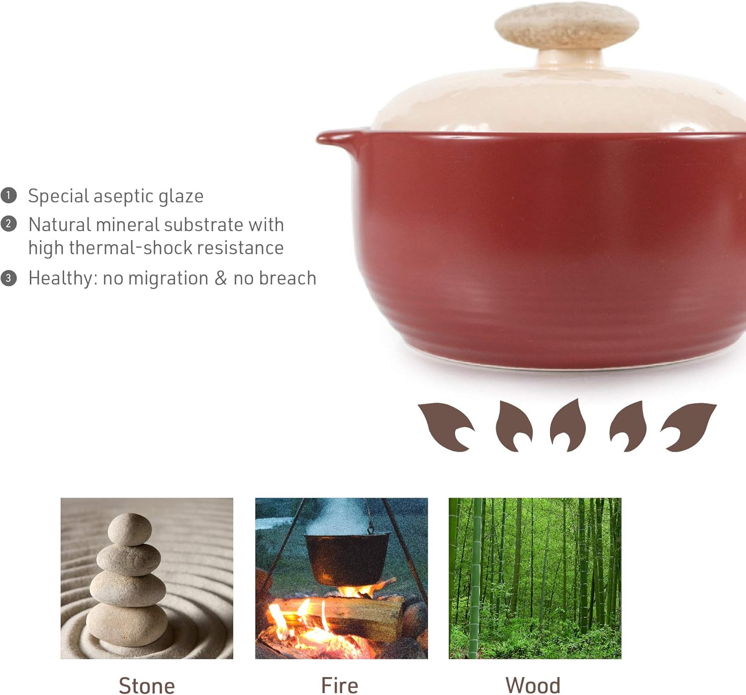 Neoflam Kiesel 2qt Non-Stick Ceramic Casserole Pot, Dutch Oven, Clay Pot, Stockpot For Stew, Soup, Steam, Scratch Resistant, Oven Safe, Heat Resistant, Plum