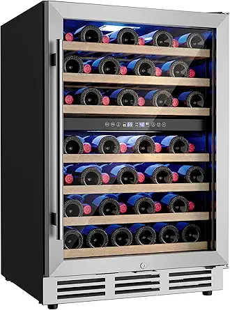 Icyglee 24 inch Wine Fridge Cooler, 54 Bottle Dual Zone Wine Fridge, 40-65°F Built in&Freestanding Under Counter Wine Refrigerator with glass door, Wine Cooler for Home Office, Safety Lock