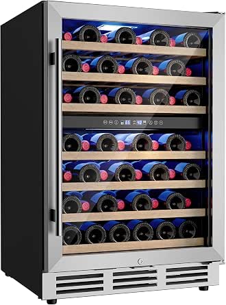 Icyglee 24-Inch Dual Zone Wine Cooler Refrigerator, 54 Bottle, Silver