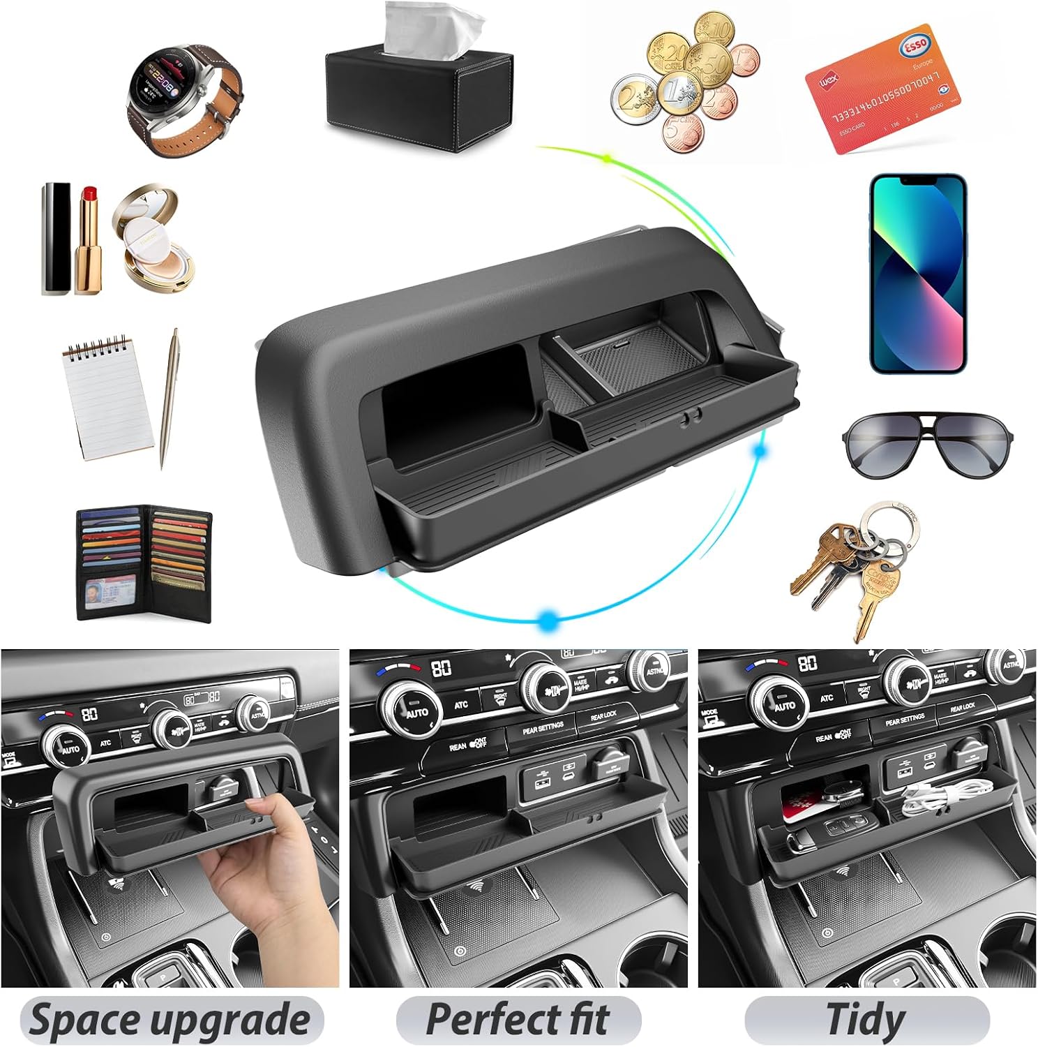 SKTU for 2026 Honda Passport Center Console Organizer 2026+ Passport Expansion Storage Box Honda Passport 2026 Accessories Durable ABS Expansion Console Tray