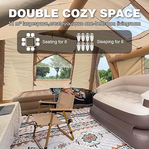 Miniatura 3 de Tiendas inflables grandes para 81012 personas para acampar, tiendas inflables de 4 estaciones con dosellluvia, casa de campaña inflable de lujo con