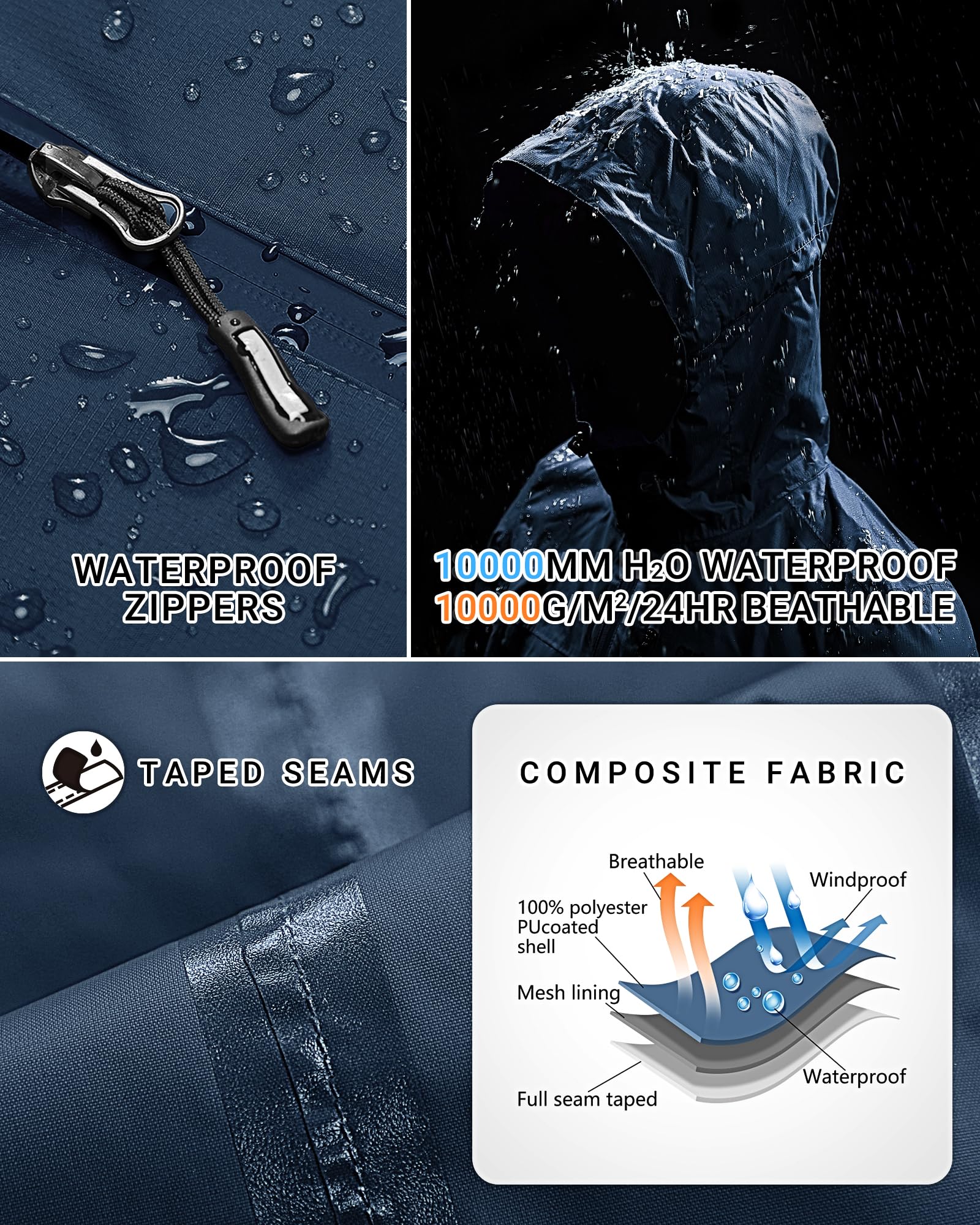 Outdoor Ventures Giacca impermeabile da donna, 10000 mm, leggera, foderata, impermeabile, impermeabile, impermeabile, impermeabile, con cappuccio