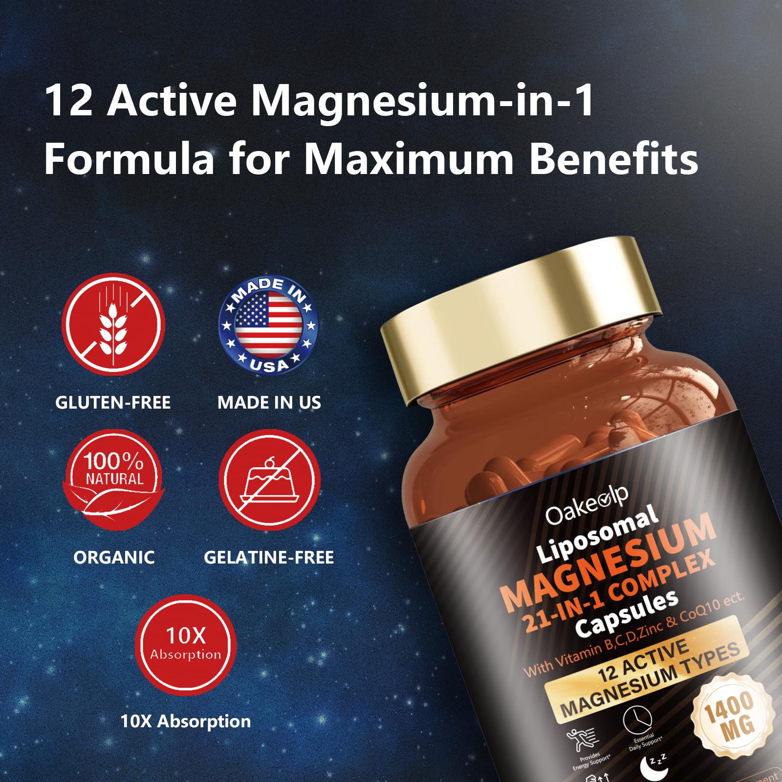 21 in 1 Liposomal 12 Active Types Magnesium Complex 1400mg (Glycinate,Citrate,Malate etc) Capsule -with Vitamin D3, B6, B12, Ashwagandha & CoQ10 for Adult-Support Relaxation,Muscle & Heart — Amazon image 7