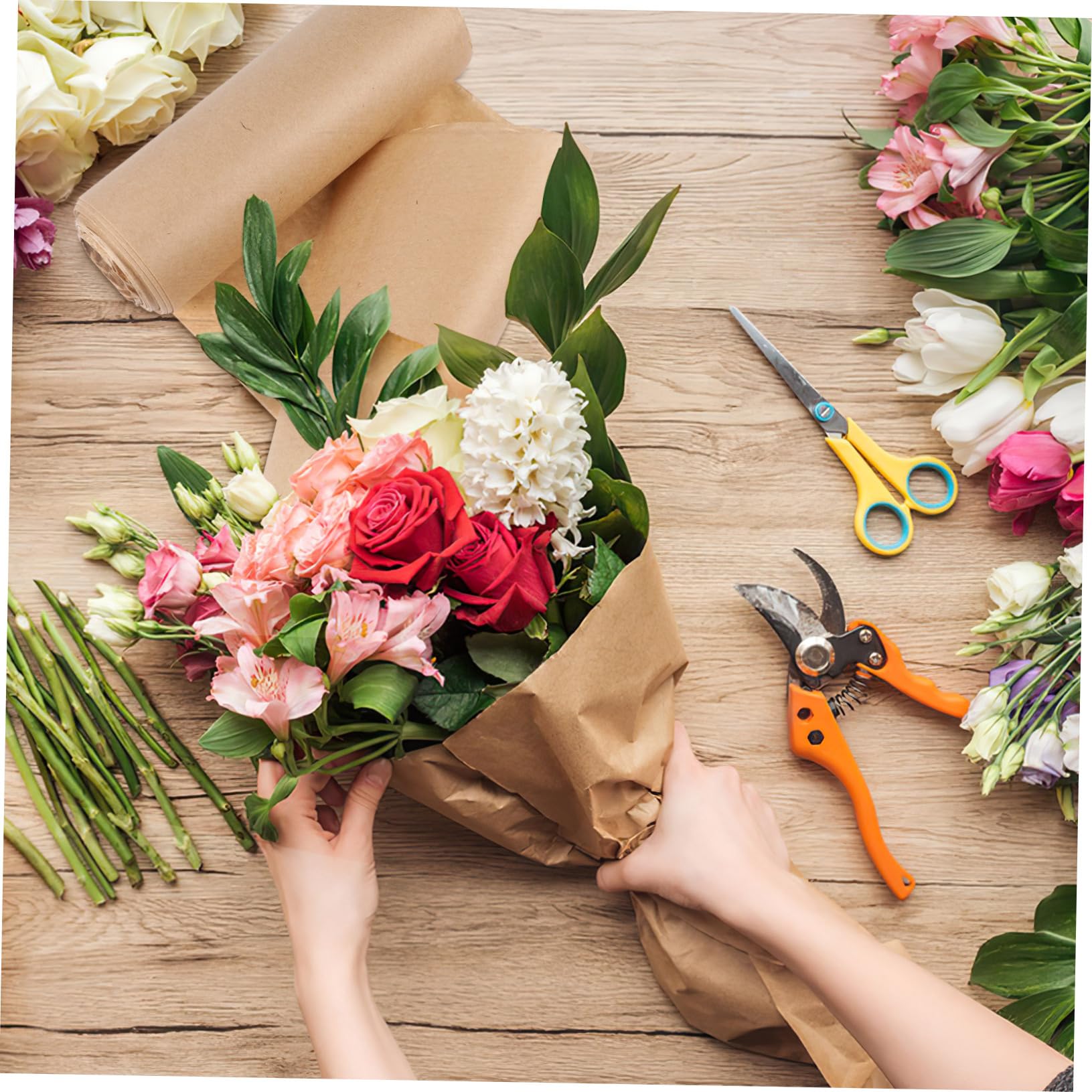 minkissy Braunes Kraftpapierrolle Geschenkpapier Packpapier Blumenstraußpapier Bastelpapier Naturpapier Blumenverpackungspapier Reißfestes Verpackungsmaterial