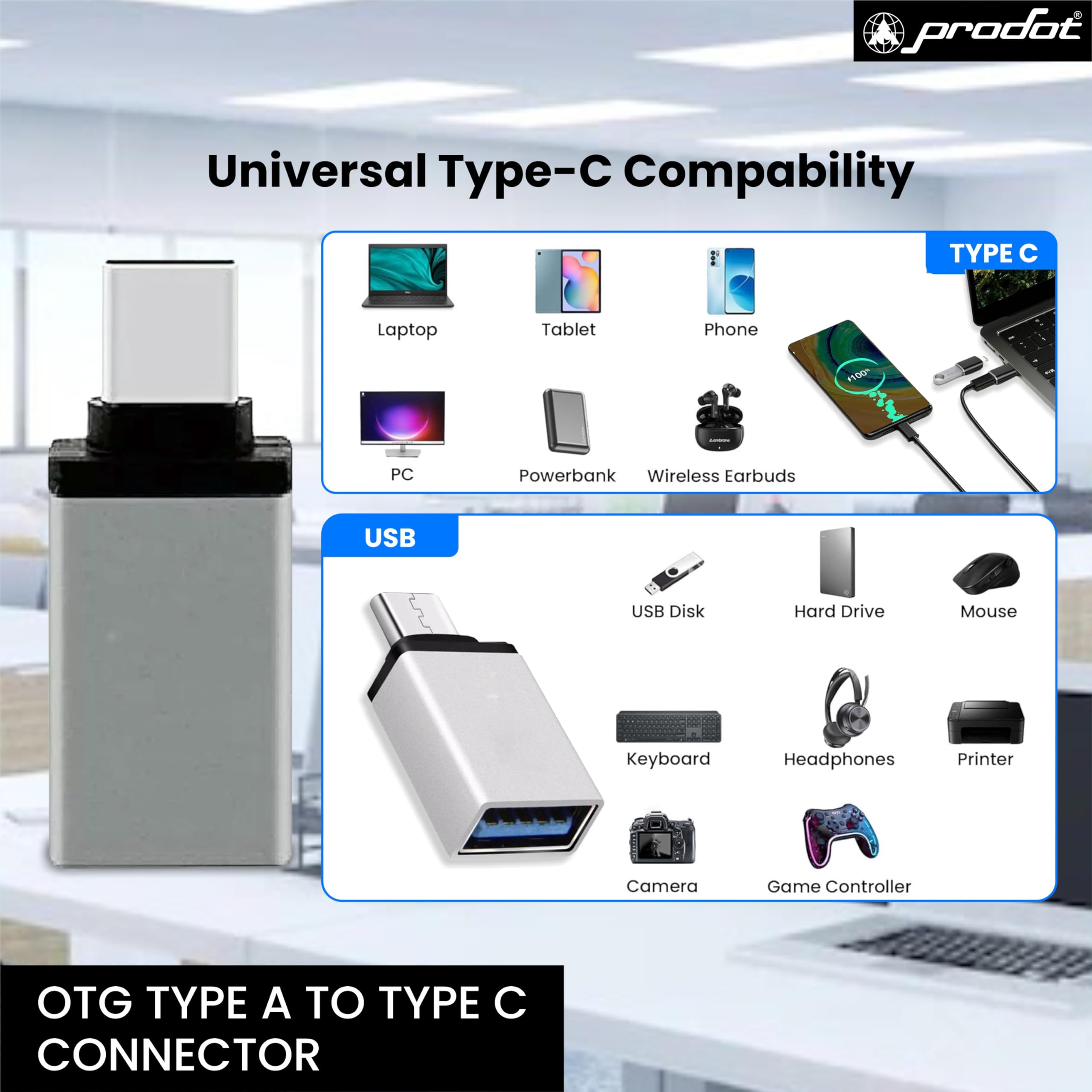 Prodot 5-in-1 Wired Combo Pack | Wired Keyboard + Comfy Optical Mouse + 4 in1 Port USB Hub + Type C OTG + Anti-Slip Mouse Pad | for Laptop/Desktop/Windows — Amazon image 4