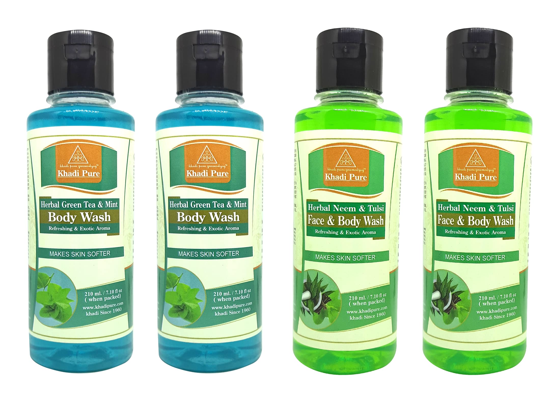 Khadi Pure Green Tea Mint & Neem Tulsi Body Wash, 210 ml (Pack of 4)-picture-32