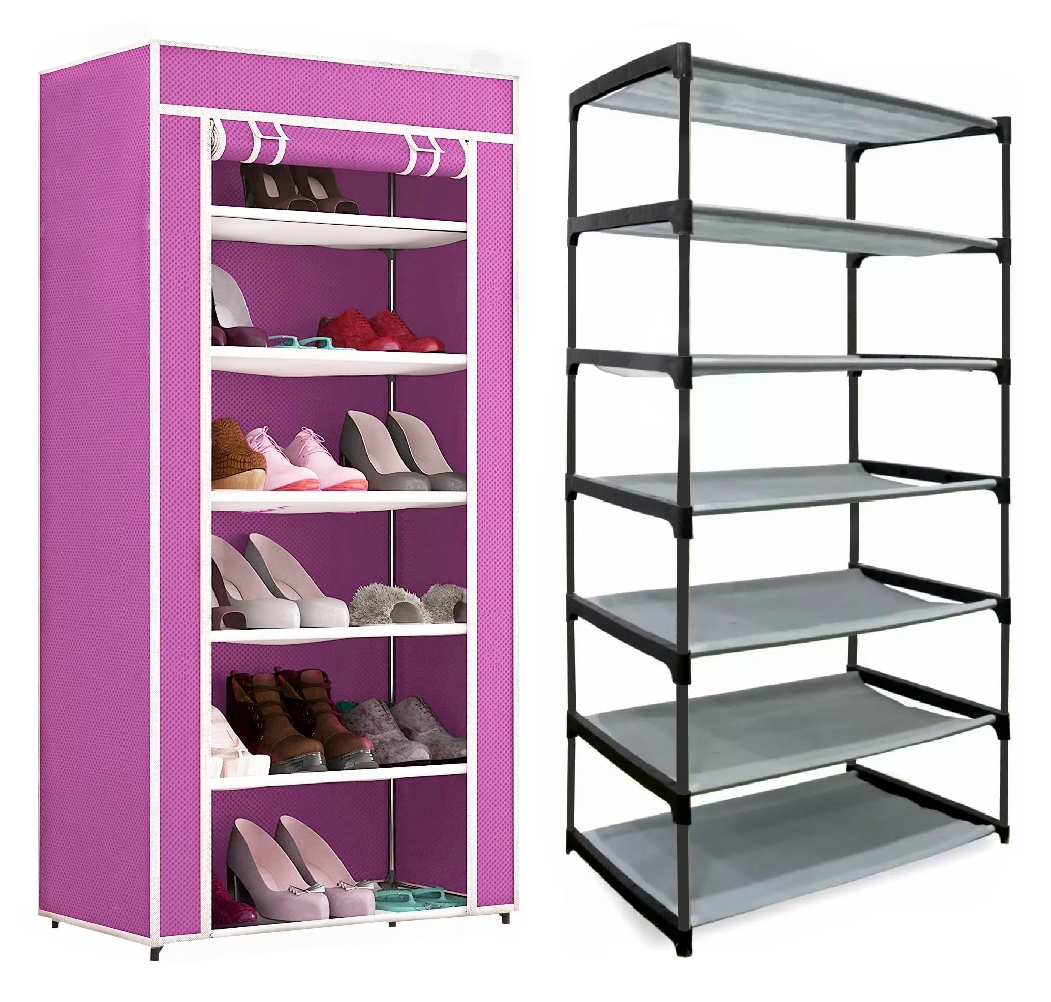 EXPOSURE 6 Layer Multipurpose Metal Pipes Non Woven Cover and Shelf with Single Connector Collapsible Shoe Rack (Pink) (B0CZYRWRV1) Amazon Price History, Amazon Price Tracker