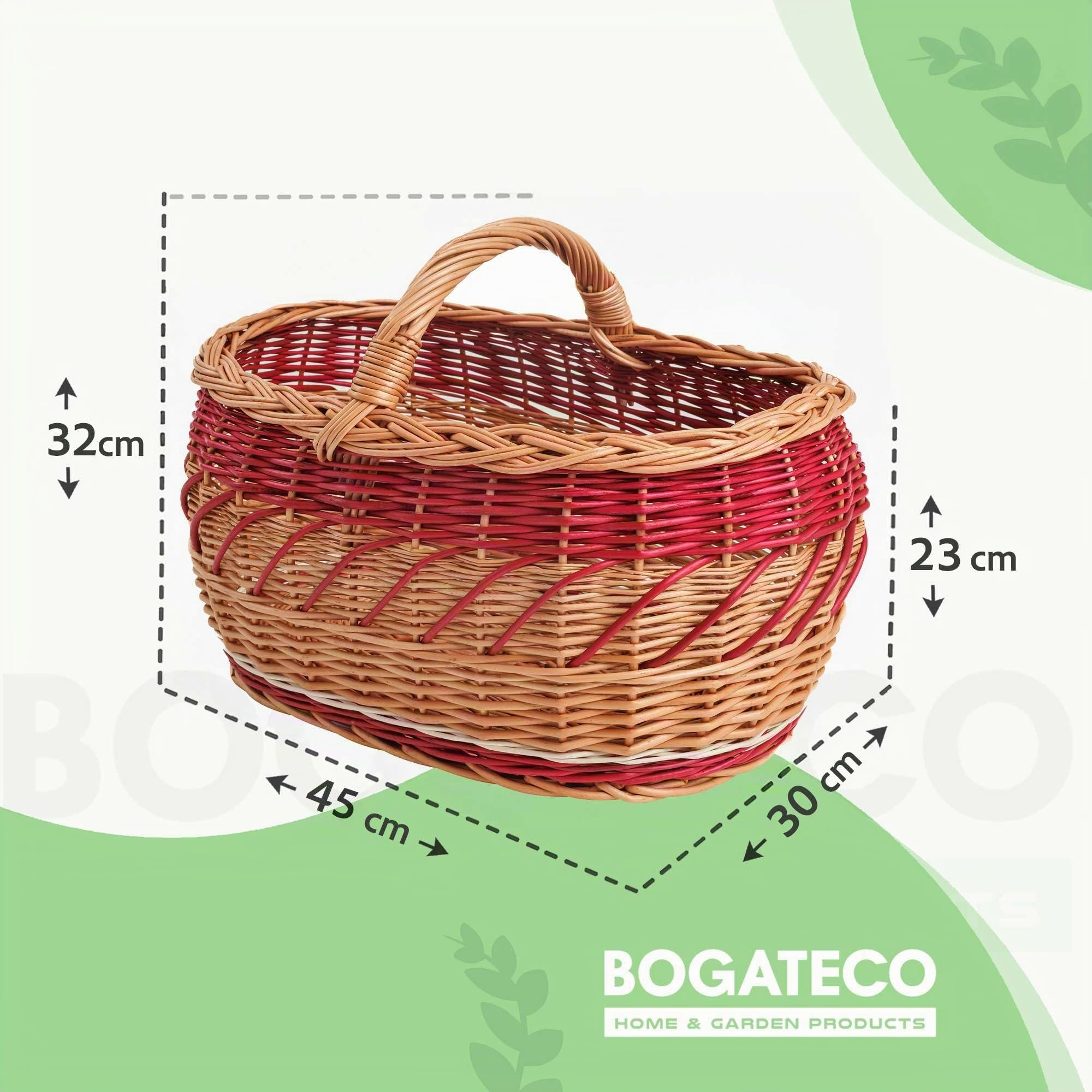 BOGATECO Cestino in vimini naturale con maniglia, grande cestino per la spesa 45 x 30 x 23, tessuto a mano, disponibile in quattro colori, cestino portaoggetti, carrello | rosso