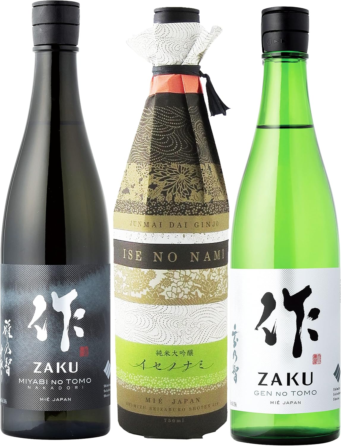 〔セット商品〕「作 (ざく) 」 飲み比べ 純米大吟醸 イセノナミ 750ml + 玄乃智 純米酒 750ml + 雅乃智 純米大吟醸 中取り 750ml 飲み比べ3本セット